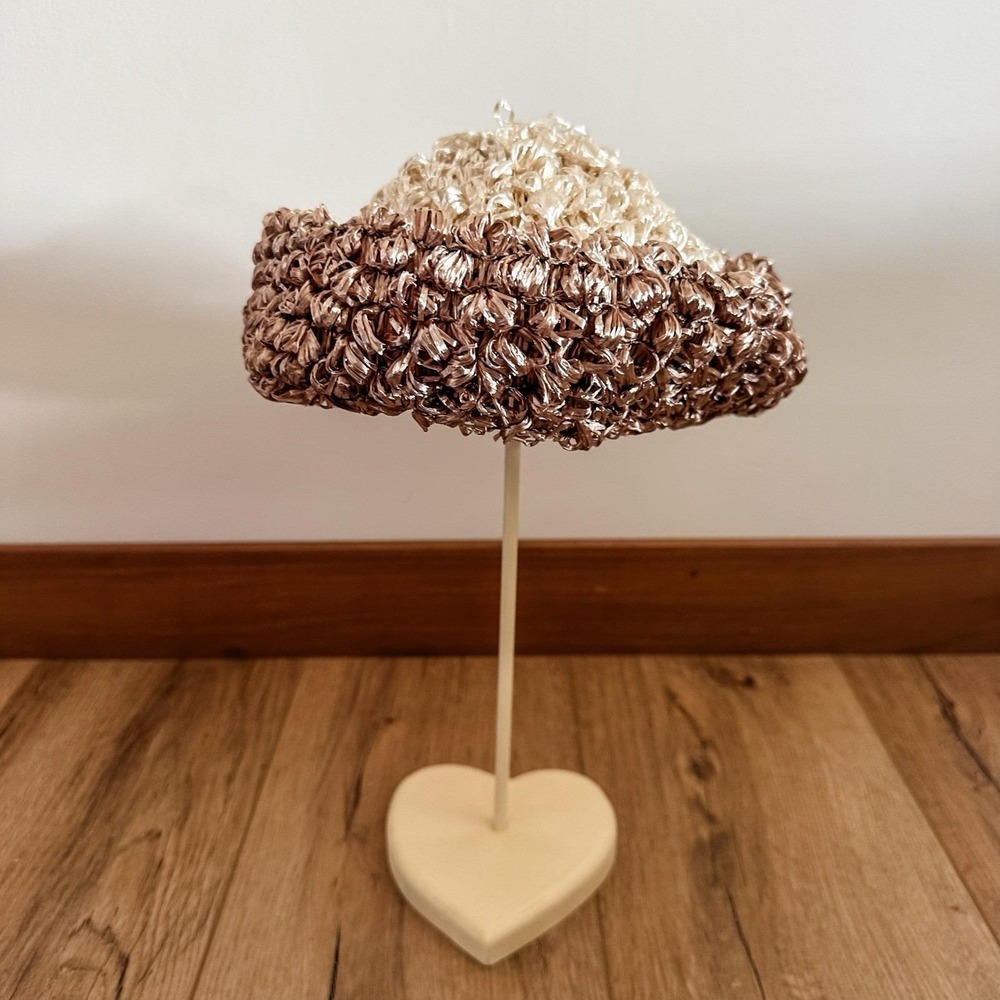 VTG 60's Brown Cream Straw Hat Women's Pillbox Foldover‎ Brim
